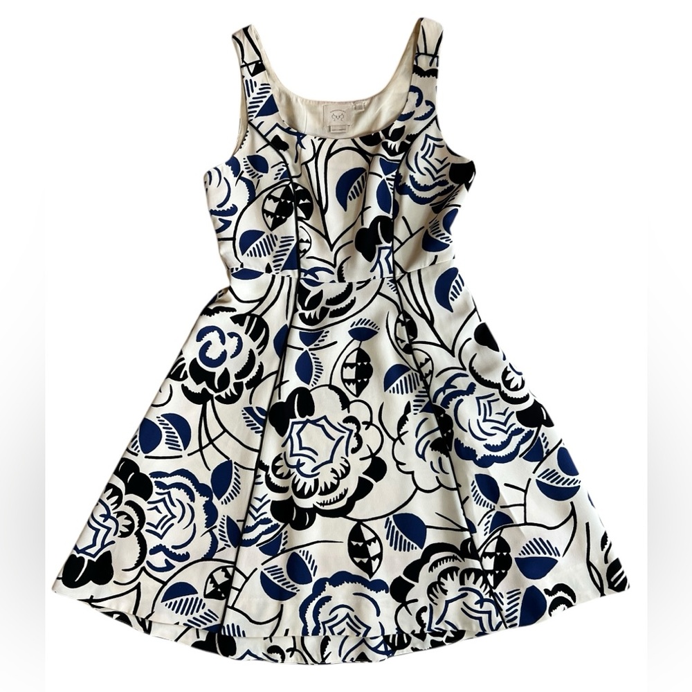 Anthropologie x Vanessa Virginia Ink Set Blooms Floral Fit‎ & Flare Dress Size 6